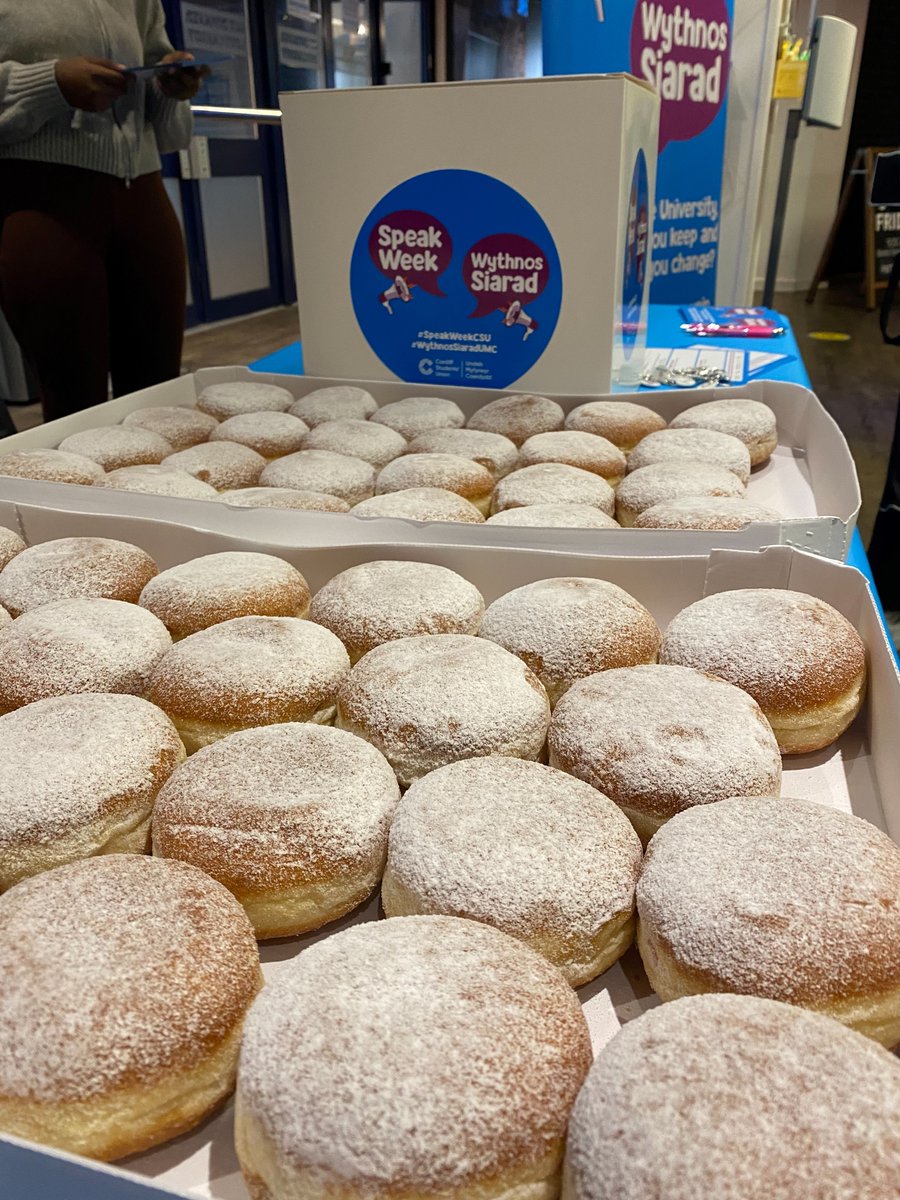 CSUStudentVoice's tweet photo. Fancy a treat?! Come fill out a Speak Week card at the Students' Union Welcome Centre and grab yourself a jam doughnut!🤩#SpeakWeek #WythnosSiarad https://t.co/TU2Amere6e
