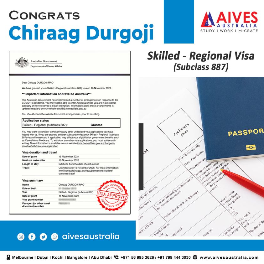 AivesAustralia's tweet image. It's party time 𝐌𝐫.𝐂𝐡𝐢𝐫𝐚𝐚𝐠! Your 𝐒𝐤𝐢𝐥𝐥𝐞𝐝 𝐑𝐞𝐠𝐢𝐨𝐧𝐚𝐥 𝐕𝐢𝐬𝐚 (𝐒𝐮𝐛𝐜𝐥𝐚𝐬𝐬 𝟖𝟖𝟳) has been granted by the Australian Government.  
#skilledmigration #SkilledRegionalVisa #subclass887 #australiandream #travel