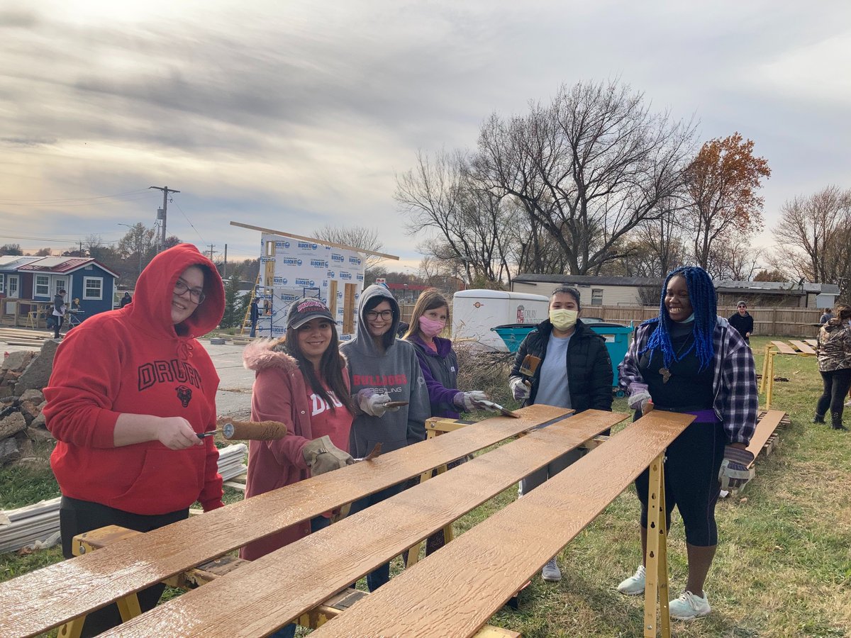 Our FLTAs do not only teach/assist in teaching Arabic and share their culture, but they also serve their host communities. Here are pictures of Chaymaa Halime who volunteered with her host Drury Univ. by helping in designing and building sleeping shelters for homeless people.