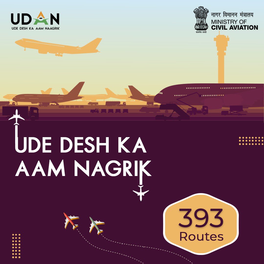 MoCA_GoI's tweet photo. Ude Desh Ka Aam Nagrik!
#UDAN-RCS is a first-of-its-kind scheme that aims to create affordable yet economically viable and profitable flights on regional routes along with boosting tourism and creating new jobs in the sector.
#SabUdenSabJuden
#AzadiKaAmritMahotsav
#UDANDiwas https://t.co/ZZnshc29hj