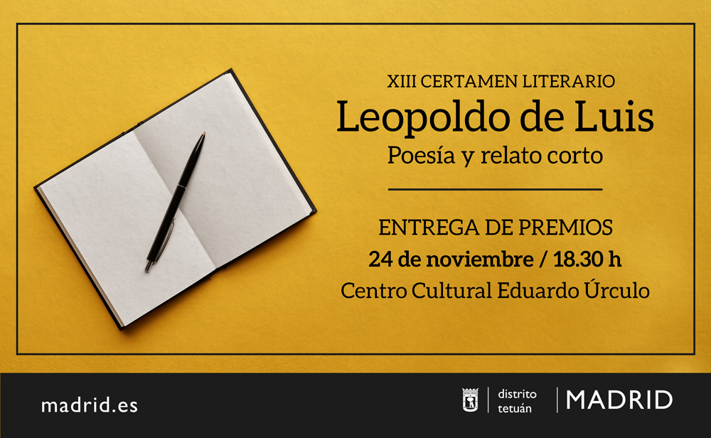LeopoldodeLuis's tweet photo. 🖋  Esta tarde se celebra la gala de entrega de premios del XIII Certamen Literario Leopoldo de Luis de poesía y relato corto, a las 18:30h, en el Centro Cultural Eduardo Úrculo. 

La gala contará con un espectáculo escénico y recital con adaptación de las obras ganadoras. https://t.co/9GBie5oX25