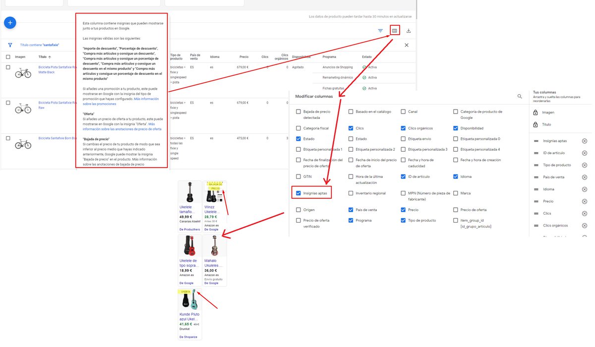 MaiMolina_'s tweet photo. ¿Sabías que #MerchantCenter te muestra cuándo tus productos tienen activas insignias automáticas?

Especialmente interesante para tener identificados qué productos aparecen con bajada de precio u oferta. #ecommerce #googleshopping #ppc #sea https://t.co/9SO4Hhd3Rz