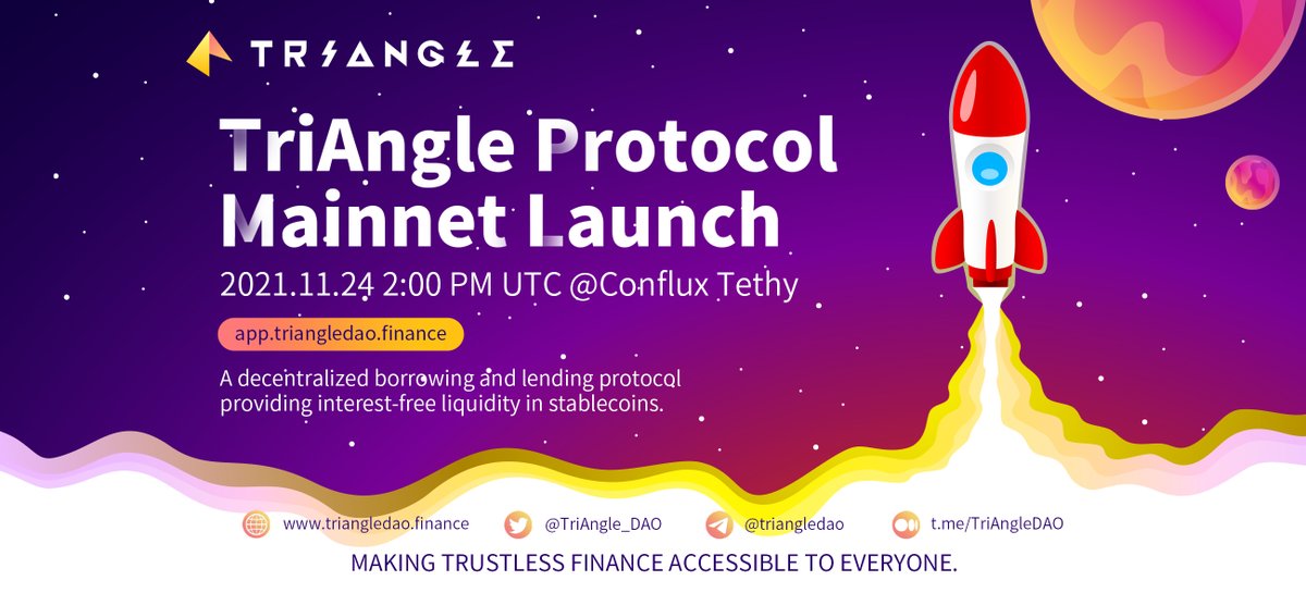 🎉Finally, we made it! 🎉

👏 #TriAngleProtocol Mainnet is now live on <a href="/Conflux_Network/">Conflux Network Official</a> !

We’d like to thank our community, partners, and the team for making this possible. 🔥

👇 The journey of stablecoin $AUSD begins!
🔗 app.triangledao.finance

#stablecoin $AUSD $TAD #DeFi