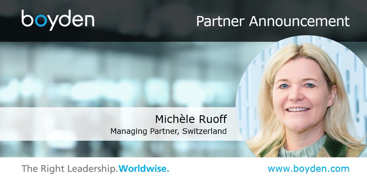 Boydensearch's tweet photo. Announcement: we proudly welcome Michèle Ruoff, new Managing Partner, #Switzerland. Based in #Zurch, Michèle is a seasoned #managementconsultant and #supplychainexecutive w/ 20+ yrs’ experience advising boards and executive teams. Welcome Michèle >> https://t.co/dBvRem6x9G https://t.co/H7eJ8O4tXE