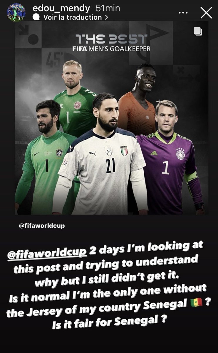 VibesFoot's tweet image. 💬 Édouard Mendy : 

« Deux jours que je regarde ce post et j’essaye de comprendre pourquoi je suis le seul sans le maillot de mon pays, le Sénégal ? »