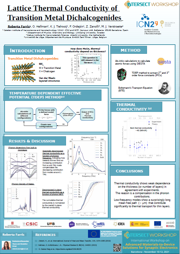 intersect_eu's tweet image. Roberta Farris and her colleagues' poster about "Lattice thermal conductivity of transition metal #dichalcogenides" investigates the in-plane thermal #conductivity and the heat capacity of TMDs.
Watch all the posters submitted to our #intersectworkshop: intersect-project.eu/intersect-work…