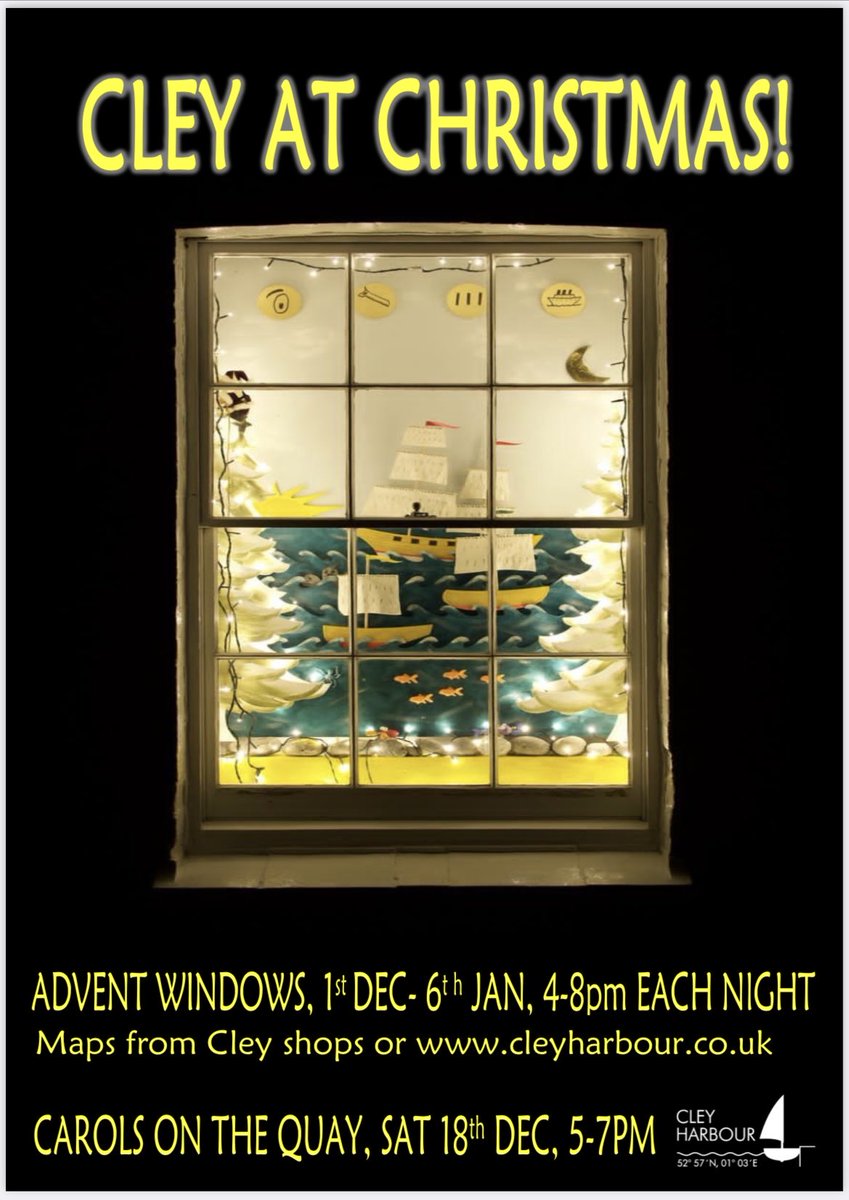 1 week to go! Cley Advent Windows starts 1st Dec; 9 windows will be revealed, with 1 or 2 added each night until 45 windows are aglow on 24 Dec. Windows will be lit 4-8pm daily until 6 Jan. Follow for daily updates! Pls RT.  ⁦<a href="/NNorfolkLiving/">North Norfolk Living</a>⁩ ⁦⁦⁦<a href="/EDP24/">Eastern Daily Press</a>⁩ ⁦🌟