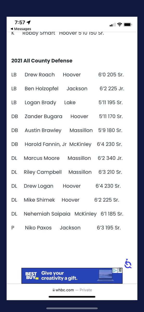 Blessed to be 1st team WHBC ALL-COUNTY DEFENSE