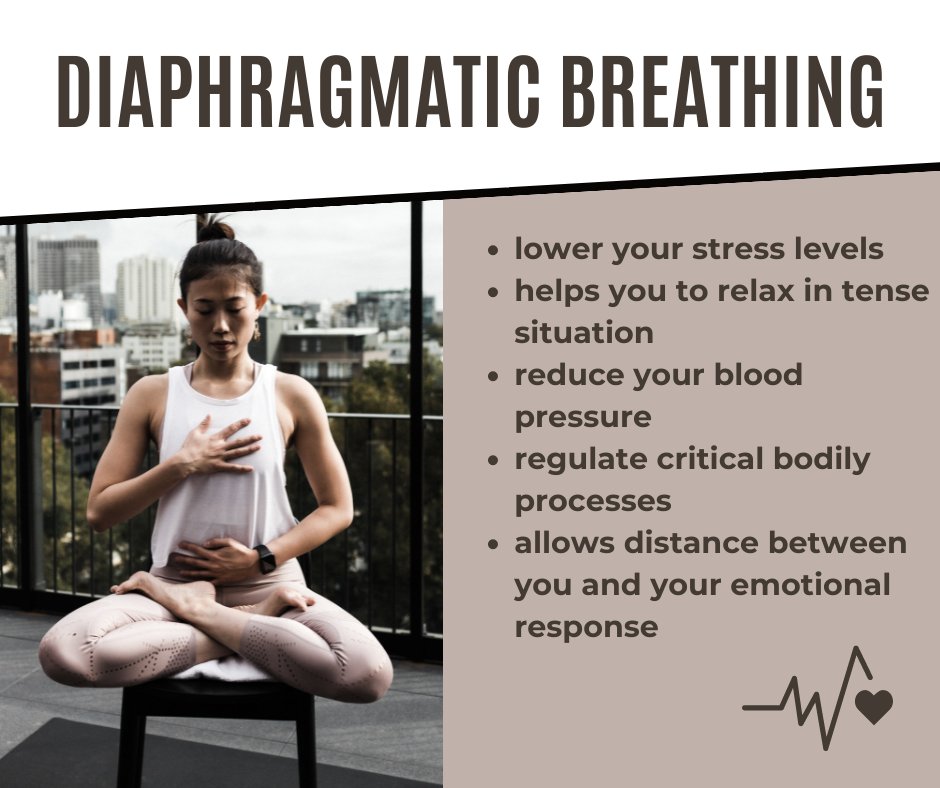 Try to slow down your breath and consciously move your inhales deeper to your belly and see how it effect your body and mental response. Here are some techniques to become more aware of your breath with long-term as well as short-term effects. healthline.com/health/diaphra…