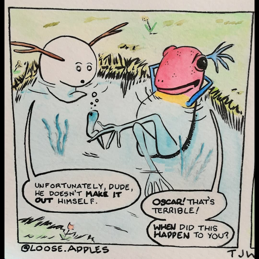 Loose_Apples's tweet photo. Finally, the origin story of Oscar the Ghost is revealed! Or maybe he's confused. Is he high all the time?  Hard to say!
.
#ghost #casperthefriendlyghost #comic #webcomics #deer #poisondartfrog #forestfire #comicsofinstagram #artistsoninstagram https://t.co/InESoQvav9