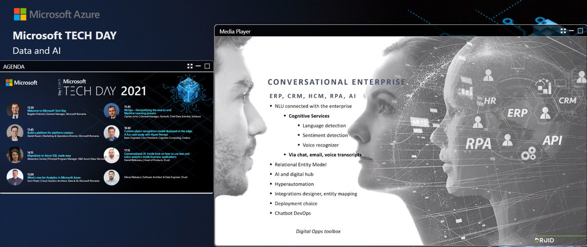 DruidPlatform's tweet image. Tune in and get an inside look at how to use text and voice analytics inside business applications. Dan Balaceanu, Head of Products, and Dănuț Cosmin Rădoaica, Software Architect at @DruidPlatform, take the stage at @Microsoft #TECHDAY2021.
Watch live: bit.ly/2ZisJbZ