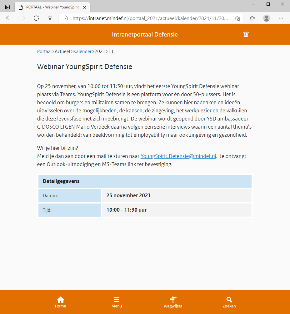 YoungSpiritDef's tweet image. Community @YoungSpiritDef trapt op 25-11-2021 af met Webinar via MS Teams! Platform voor 50 plussers @Defensie. Ambassadeur @LtGenVerbeek opent het YSD Webinar en dit betreft feitelijk tevens de formele lancering van dit platform.