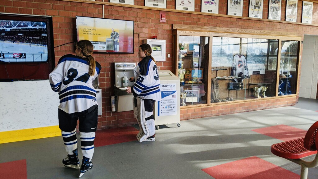 Exciting to see H.S. #hockey teams like <a href="/EVBoysHSHOCKEY/">EASTVIEW BOYS HOCKEY⚡️</a>, <a href="/evgirlshockey/">Eastview Lightning Girl's Hockey</a>, and <a href="/AVHSBoysHockey/">Apple Valley/Burnsville Hockey</a> add our #HEPA air purifiers inside their ice arenas to protect players and fans! #MNHockey #cleanairmatters #HEPAfilter #IAQ