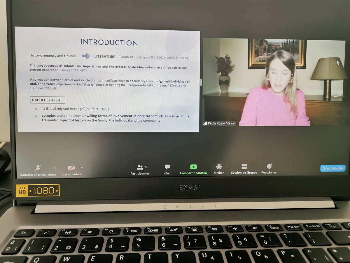 Now for the 3rd speaker in this amazing panel on Contemporary literature, Laura Romo Mayor (U Zaragoza). On loss and transgenerational trauma narratives focusing on discursive strategies, fragmented memories... with due acknowledgement of LaCapra et al <a href="/aedean2021/">AEDEAN2021</a> <a href="/aedeaninfo/">AEDEAN</a>