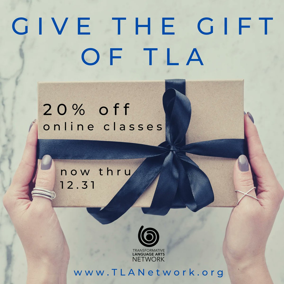 TLANetwork's tweet photo. Take advantage of 20% off of all TLA winter and spring classes now through December 31!
https://t.co/DmbAryjb2h
#poetrycommunity
#WritingCommunity
#writinglife
#transformativelanguagearts
#onlineclasses
#onlinewriting https://t.co/eR9VB67S8N
