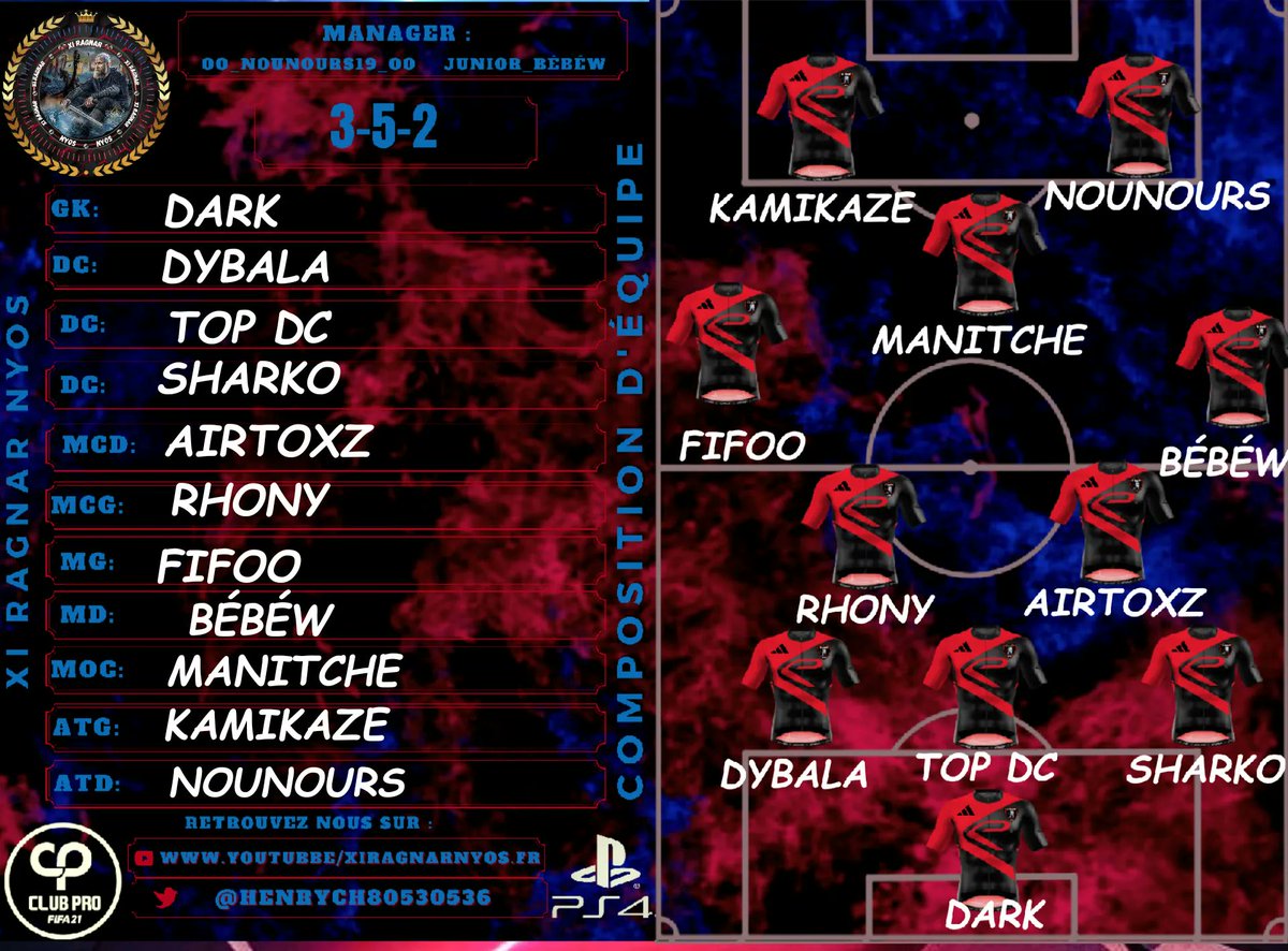 Compo de ce soir pour le tournoi @Xcpc221 nous allons essayé de faire mieux que hier 3 ème ses bien mais premier ses mieux 💪💪💪