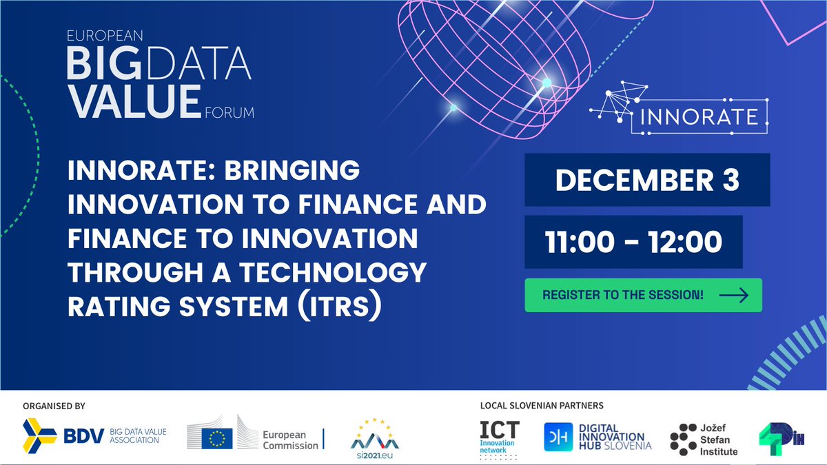 📌<a href="/innorateproject/">InnoRate Project</a> is joining  @BDVA_PPP’s #EBDVF21 

The online session will explore how a technology rating system can inform the #datadriven decision-making of #investors 🔍 

🗓️ 3/12 11.00 CET 
Register ➡️ cutt.ly/3THSiZW