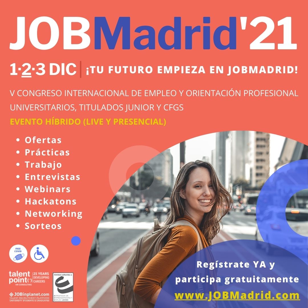 JOBinplanet's tweet image. ¡Tu futuro empieza en JOBMadrid&apos;21! 🆙🔝😍
 
➡️ Un evento HÍBRIDO 👩‍💻🧑‍💼🏢
 
✅ ¡Conoce, Entrevístate y accede a oportunidades profesionales con empresas líderes en su sector!
 
👉 REGÍSTRATE GRATUITAMENTE EN JOBMADRID.COM 📲