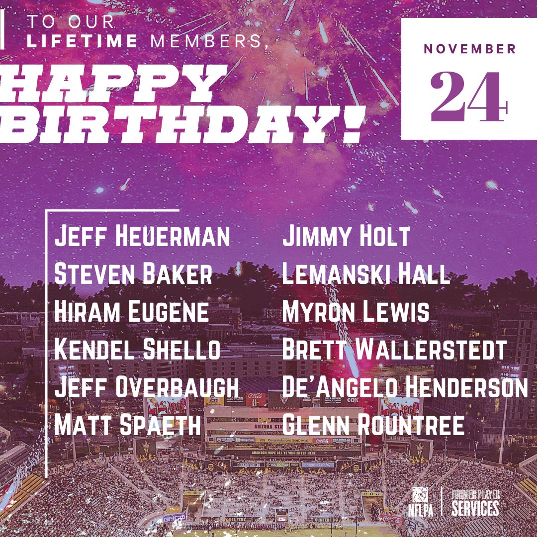 NFLPAFmrPlayers's tweet photo. Happy birthday to our members @JHeuerman86 @Darealstevebake @Hirameugene31 @JeffOverbaugh @MattSpaeth89 @coachski_ @Mylew23 @brw44 @Dhenderson31 @rountree75- enjoy your day! 🎈#nflpafraternity Don't see your handle? Update your profile on https://t.co/nvjLkOSFgY. https://t.co/cBQFhx12U2