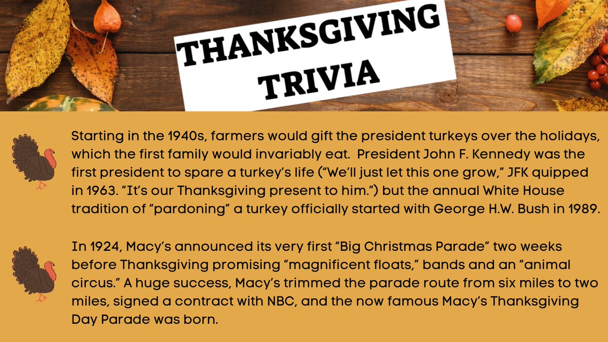 PowerLibrary's tweet photo. It is almost Thanksgiving Day! Scroll ➡️ to check out some Thanksgiving trivia to impress your family and friends while gathered around the table. 🦃 🥧 🍂 🏈
#Thanksgiving2021 #turkey #pumpkinpie #cranberries #football #tradition #family #Friendsgiving #nowyouknow https://t.co/aZVHA33kUI