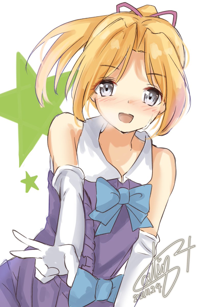 maikaze (kancolle) 1girl solo blonde hair one-hour drawing challenge dated gloves ponytail  illustration images