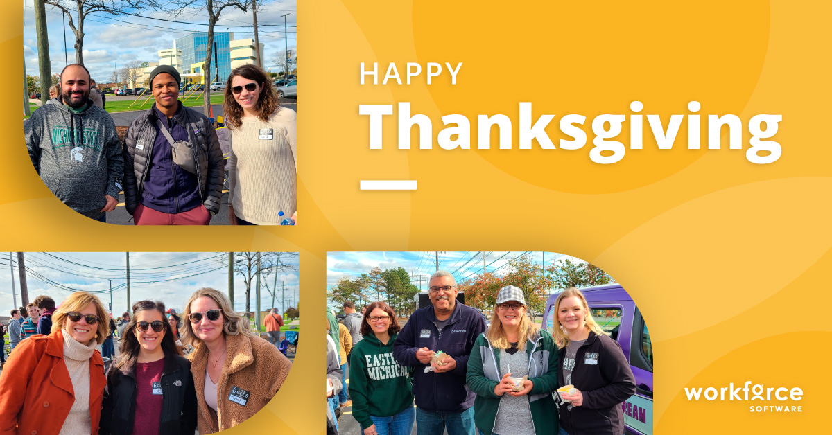 WorkForceSW's tweet photo. This week in the U.S., we're especially grateful to work with an amazing team of more than 750 employees, over 1,100 customers, 4.5 million software users, and hundreds of partners around the world. Here's to a great remainder of 2021. #WFSLife #HappyThanksgiving #MakingWorkEasy https://t.co/2u5B4WojMT