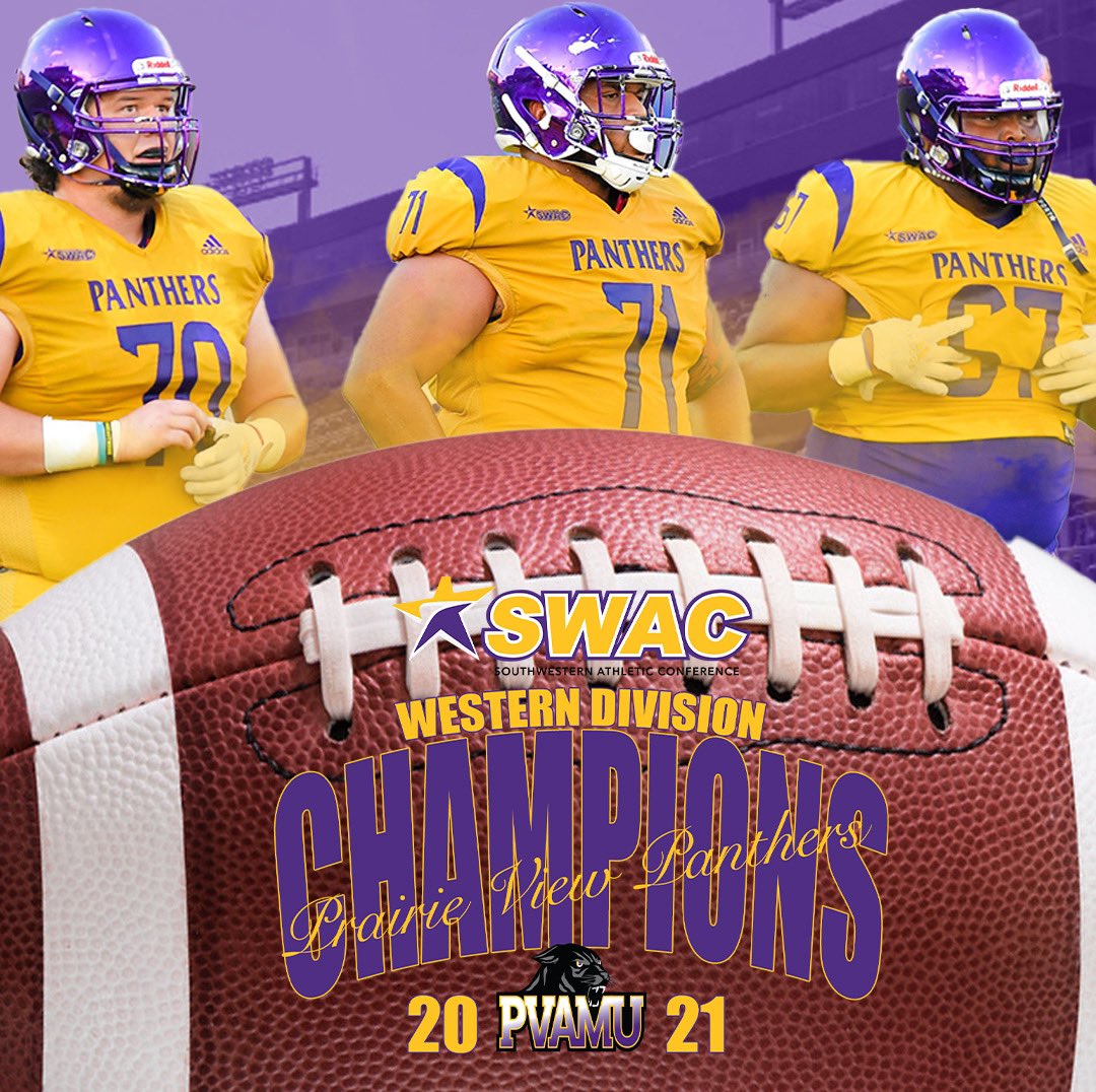 PVAMUPanthers's tweet photo. PVAMUFOOTBALL: 

CONGRATULATIONS to PVAMU Football team and coaches on becoming the 2021 West Division Champions 🏆 

Thank you Panther fans for the amazing support! Next step is Mississippi Valley at home for Senior Night 🤩 

See y’all there this upcoming Saturday at 2 pm! 🏈 https://t.co/oBXNWiWBSe