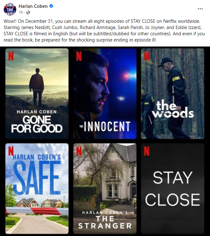 StayCloseHC's tweet photo. #HarlanCoben teasing us on Facebook about #StayClose "shocking surprise ending" π±βΌοΈβοΈπ₯π₯
https://t.co/DCIfU0orLx
#CuskJumbo #JamesNesbitt #RichardArmitage #REDProductionCo #NetflixUK https://t.co/HYjXfH1Iko