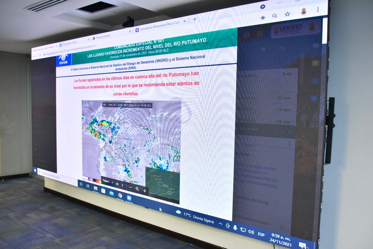 UNGRD's tweet photo. Adelantamos ejercicio de #SimulaciónBinacional por inundación en la frontera Perú 🇵🇪- Colombia 🇨🇴, con la finalidad de fortalecer las capacidades de coordinación de los sistemas de #GestiónDelRiesgo de desastres de ambos países. https://t.co/ZjeLE3CK7S
