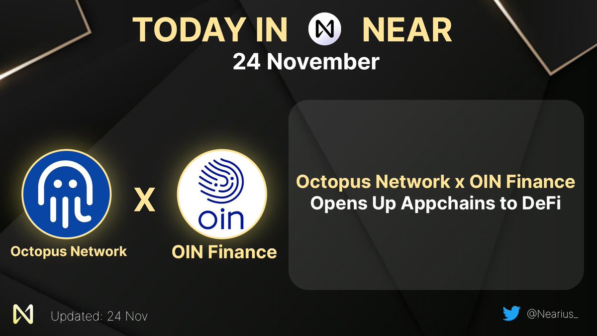 Nearius_'s tweet photo. 2. Octopus Network x OIN Finance Opens Up Appchains to DeFi 🔥🔥🔥
Details: https://t.co/vuMvrnU9EW https://t.co/UhIJdsNEeI