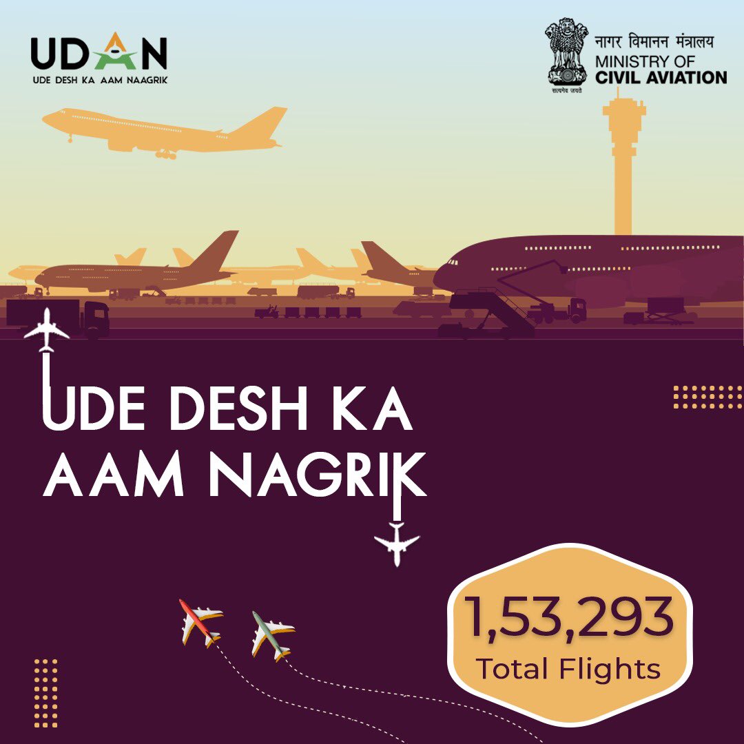 MoCA_GoI's tweet photo. Ude Desh Ka Aam Nagrik!
#UDAN-RCS is a first-of-its-kind scheme that aims to create affordable yet economically viable and profitable flights on regional routes along with boosting tourism and creating new jobs in the sector.
#SabUdenSabJuden
#AzadiKaAmritMahotsav
#UDANDiwas https://t.co/ZsReCmLJiv