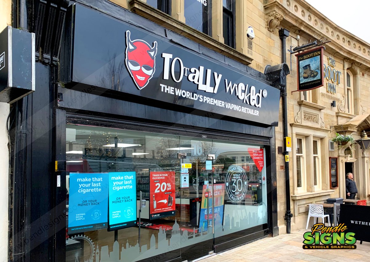Happy Wednesday! Another one produced and installed for <a href="/TotallyWickedUK/">Totally Wicked</a> A fresh set of 5mm dense white acrylic letters and logo, with a printed and laminated graphic to the face. #signs #signage #branding #lettering Manufactured and installed by <a href="/PendleSigns/">Pendle Signs</a> 👍