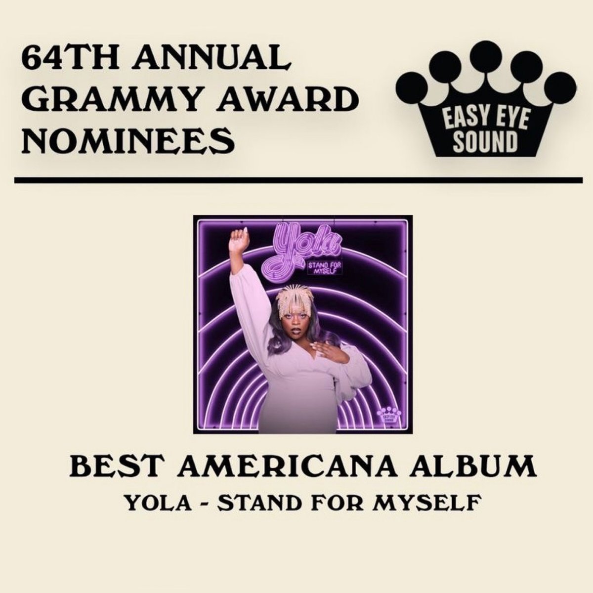 Proud to see <a href="/iamyola/">Yola</a>'s ‘Stand By Myself’ nominated for a Grammy in the Best Americana Album category. The title track was co-written by NPA artist <a href="/HannahV/">Hannah V</a> and marks a milestone in her career. Congrats to the entire team, not least to Dan Auerbach and his label, <a href="/easyeyesound/">Easy Eye Sound</a>.