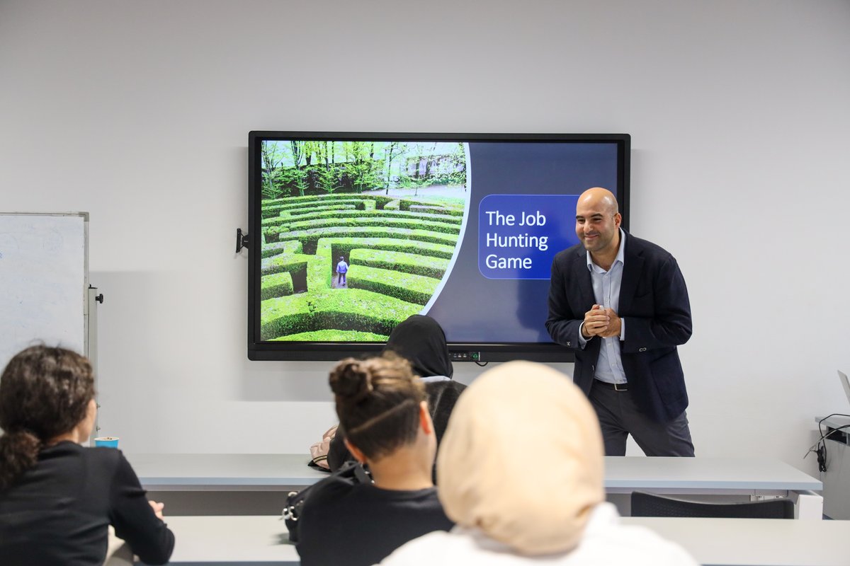 UofCanada's tweet photo. A very insightful talk by Akram Marwan, Managing Director of iCareer, "The Job-Hunting Game," definitely hooked the students and taught them a lot about job search techniques.
We want to thank Akram Marwan for his fruitful talk.
#UofCanada #UPEICairoCampus #RyersonCairoCampus https://t.co/2MLFdm4NrW