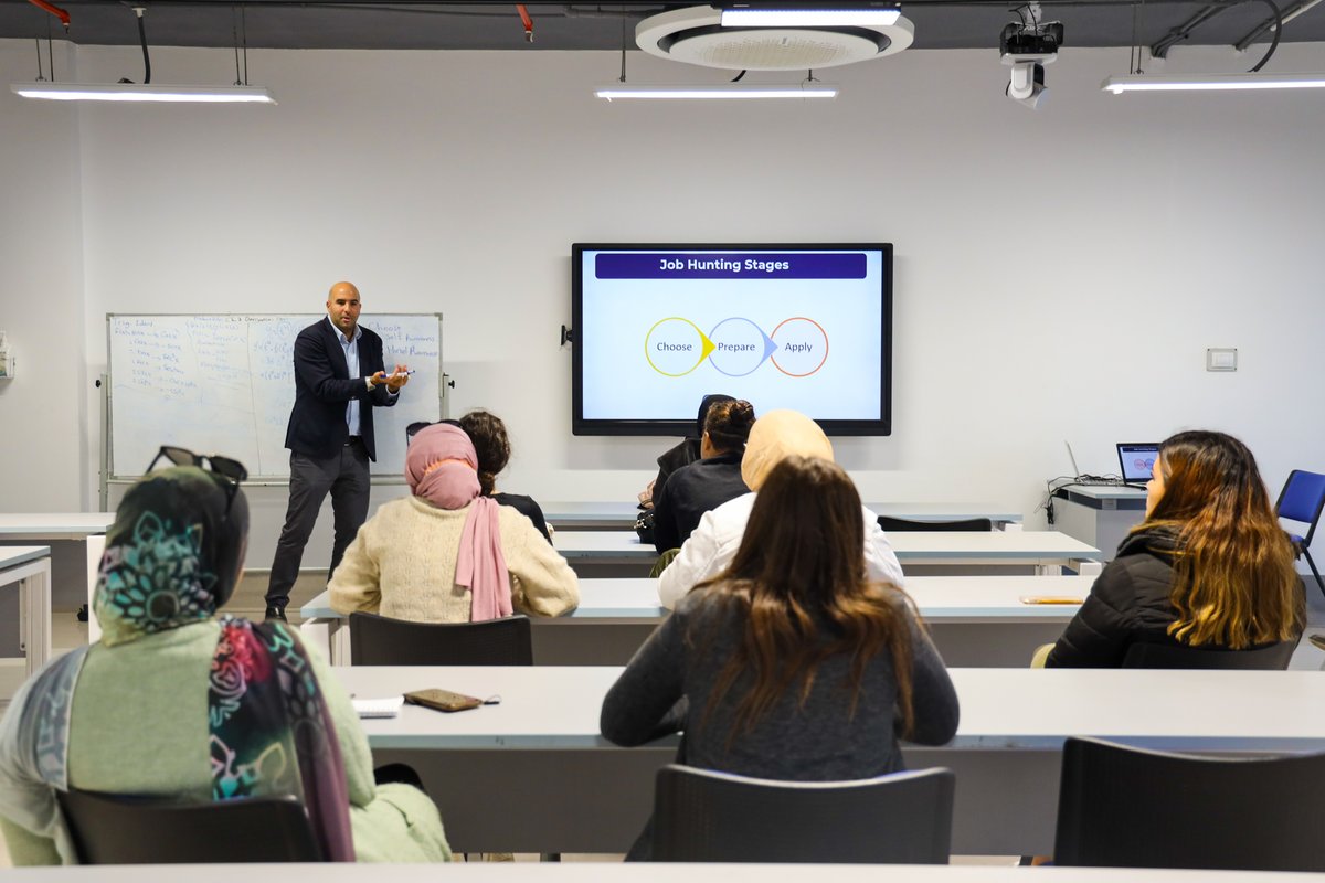 UofCanada's tweet photo. A very insightful talk by Akram Marwan, Managing Director of iCareer, "The Job-Hunting Game," definitely hooked the students and taught them a lot about job search techniques.
We want to thank Akram Marwan for his fruitful talk.
#UofCanada #UPEICairoCampus #RyersonCairoCampus https://t.co/2MLFdm4NrW