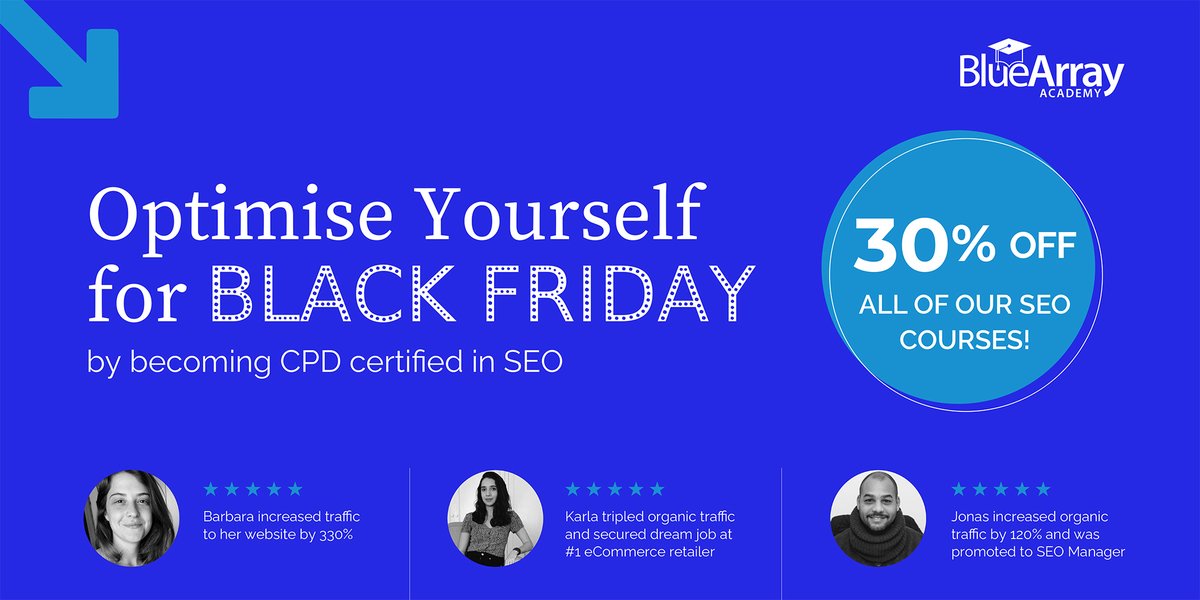 bluearrayseo's tweet image. At the #BlueArrayAcademy our courses are curated by our talented experts at Blue Array - for a limited time only we&apos;re offering 30% off ALL SEO courses! 🔥

This offer won&apos;t be repeated - take 30% off now with the code BLACKFRIDAY30 👇
bluearrayacademy.com/pages/black-fr…