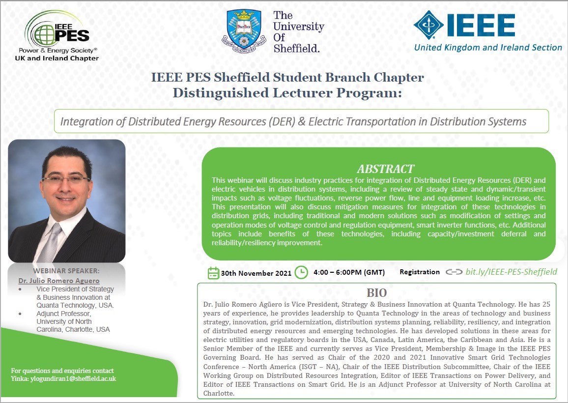 We are delighted to invite you to the DLP talk. " Integration of Distributed Energy Resources (DER) &amp; Electric Transportation in Distribution Systems" by Dr Julio Romero Aguero.
Registration: zoom.us/webinar/regist…
#DLP #DistributedEnergyResources #IEEEPES