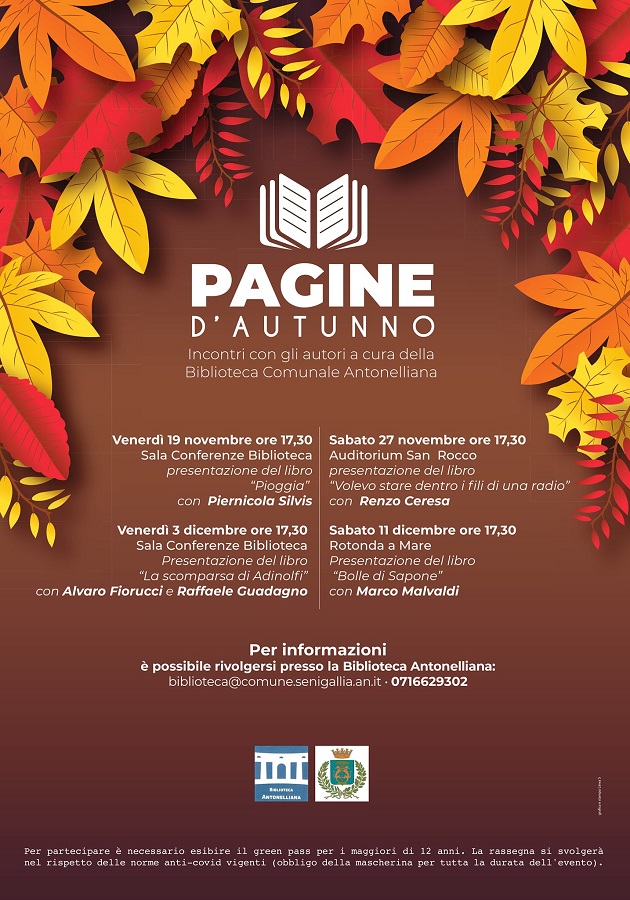 🍁PAGINE D’AUTUNNO🍁
📖"Volevo stare dentro i fili di una radio" di Renzo Cerasa
📌Sabato 27 novembre ore 17,30 San Rocco per la rassegna “Pagine d’autunno” incontri con gli autori a cura della Biblioteca Comunale Antonelliana #Senigallia