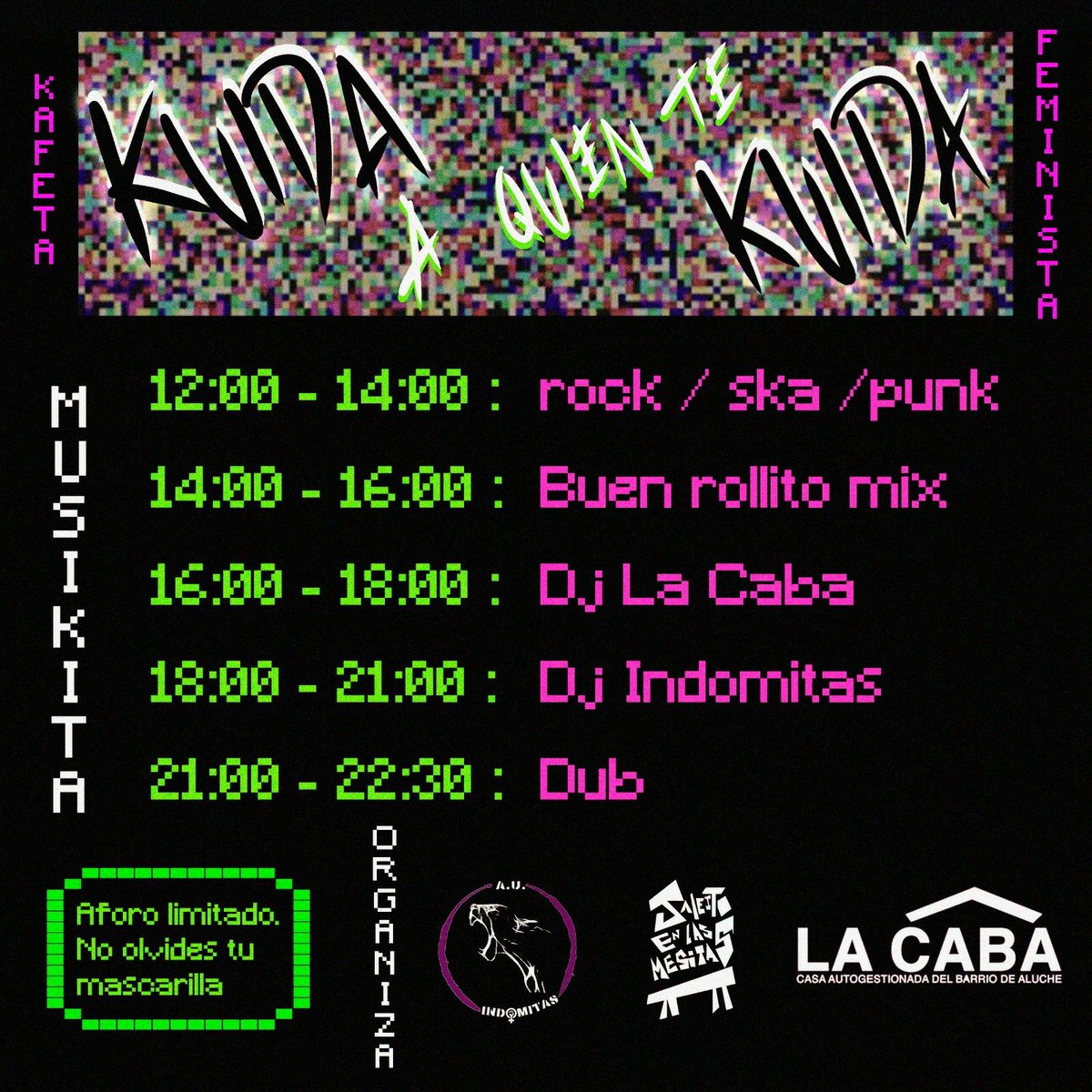 🎶KAFETA FEMINISTA💜
Buenas compis! 👾 
Este sábado acogemos a <a href="/auindomitass/">Indómitas</a> y @jaleitoenlasmesitas  🔊
Os invitamos a una super Kafeta Feminista 🎊 el 27 de noviembre para pasar un buen rato, reencontrarnos y cuidarnos las unas a las otras mientras suena musiquita guay 👏🏻