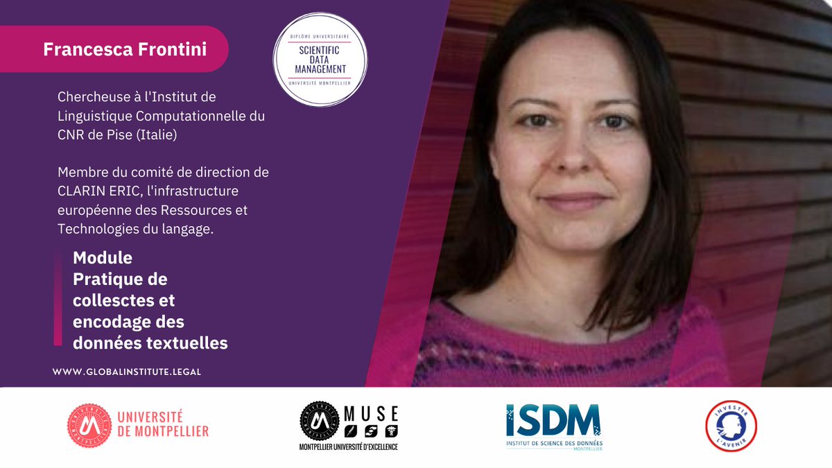 🚀 Nous avons l'honneur de vous présenter Francesca Frontini!

💼 Véritable spécialiste dans le domaine des #données_textuelles en SHS, en ayant travaillé à plusieurs projets européens, elle a été aussi membre du comité de pilotage du programme MSH #CommonData.

 #opendata  #RGPD