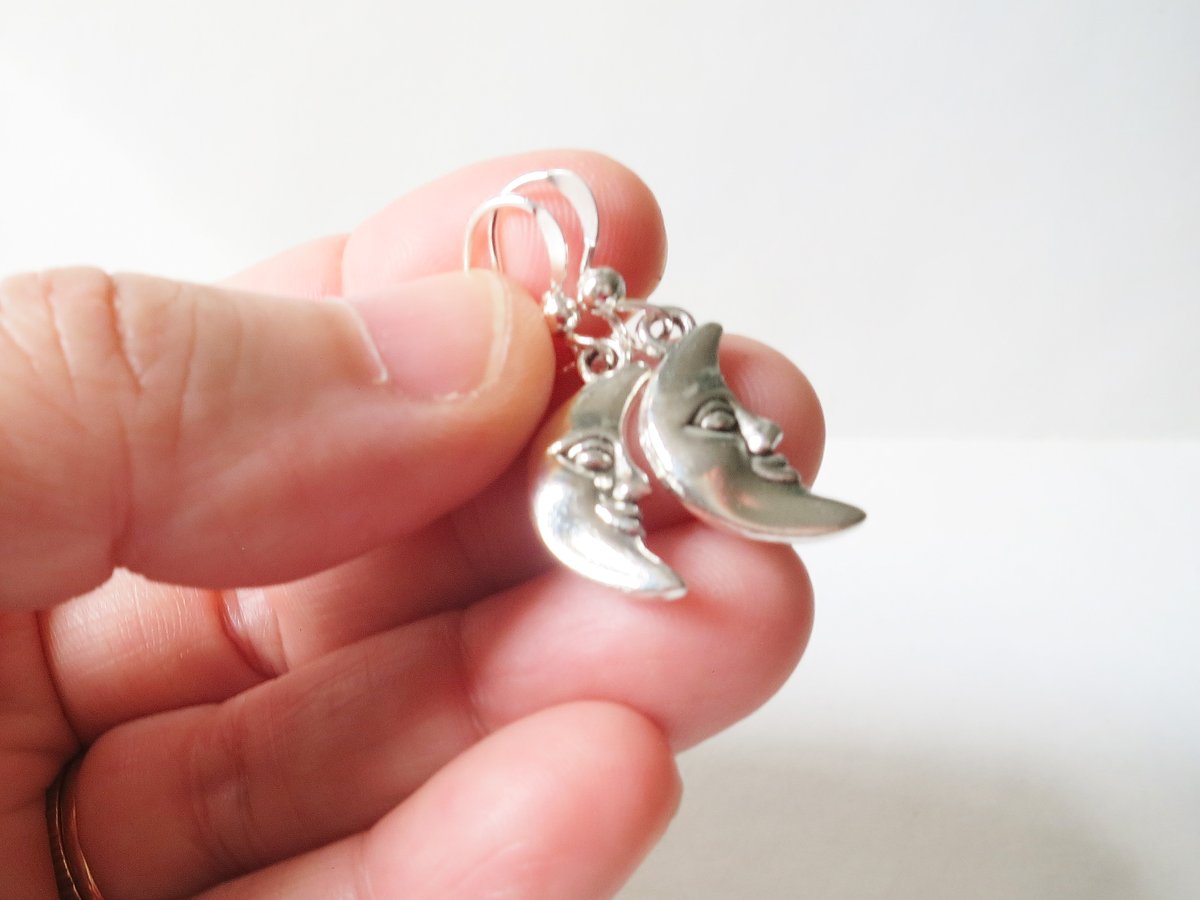 Serene Smiling Man in the Moon Charm Earrings #handmade by me🧡 Also available in Clip Ons; Wrapped for gifting, Free UK Shipping. #etsy #MHHSBD #TheCraftersUK #QueenOf #shopsmall #ukcraft #giftideas #secretsanta #stockingstuffers #IndieWeek #shopindie etsy.com/uk/lovesvintag…