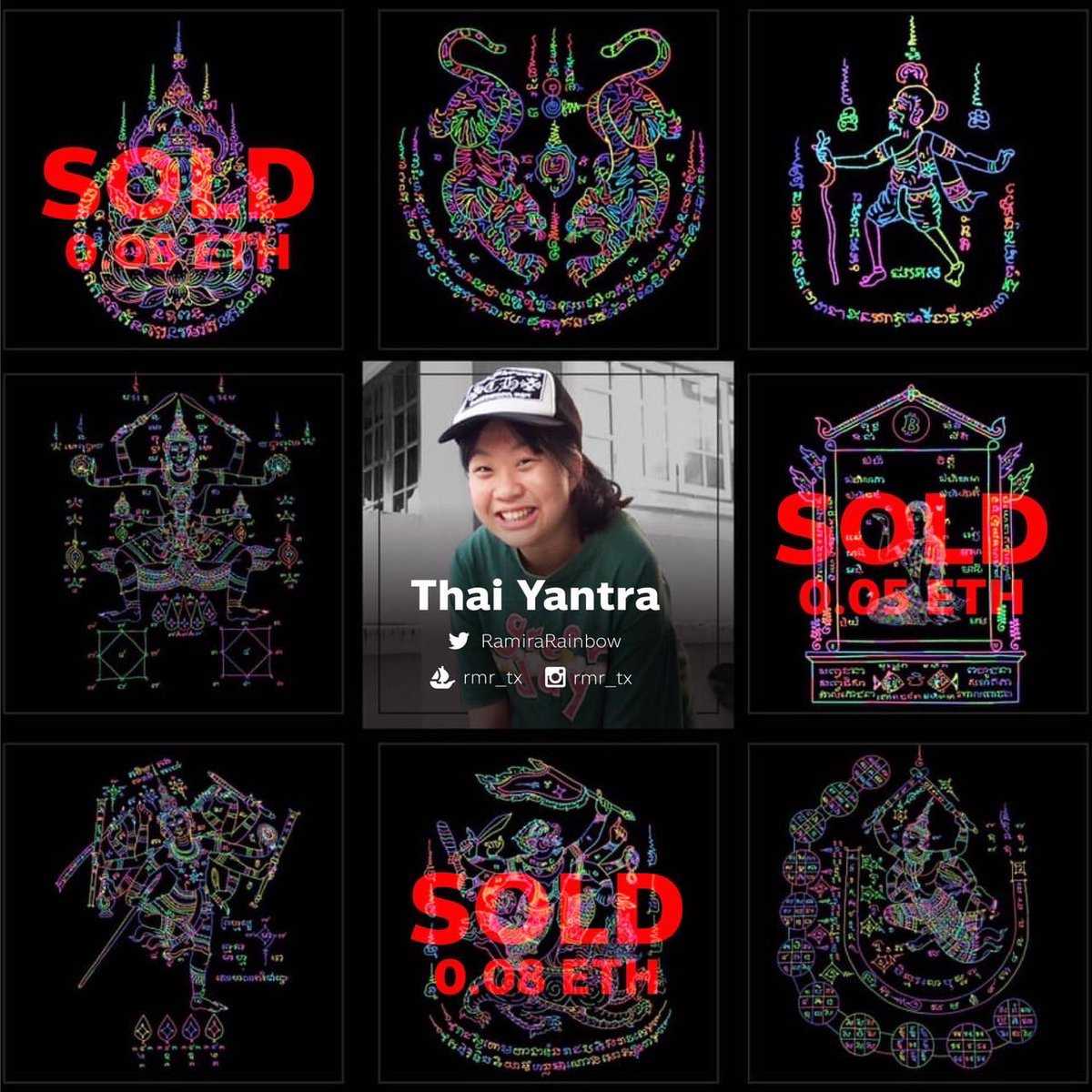 RamiraRainbow's tweet photo. @DarkSun_888 This collection is about the amulet. It is Yantra.I used black as background to convey the mystery and the awkwardness.But the rainbow lines present about success and brightness. 
📎https://t.co/UhM30gxKHw https://t.co/d6U6hgod5g