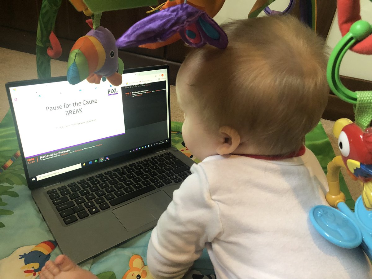 MrsHannahBlake's tweet photo. We are ready for the second half of @PiXL_6 today. Remaining ever grateful that we can do this safely together from home whilst on #parentalleave from @EwellCastleUK #flexibleworking https://t.co/6M6dCyos3m