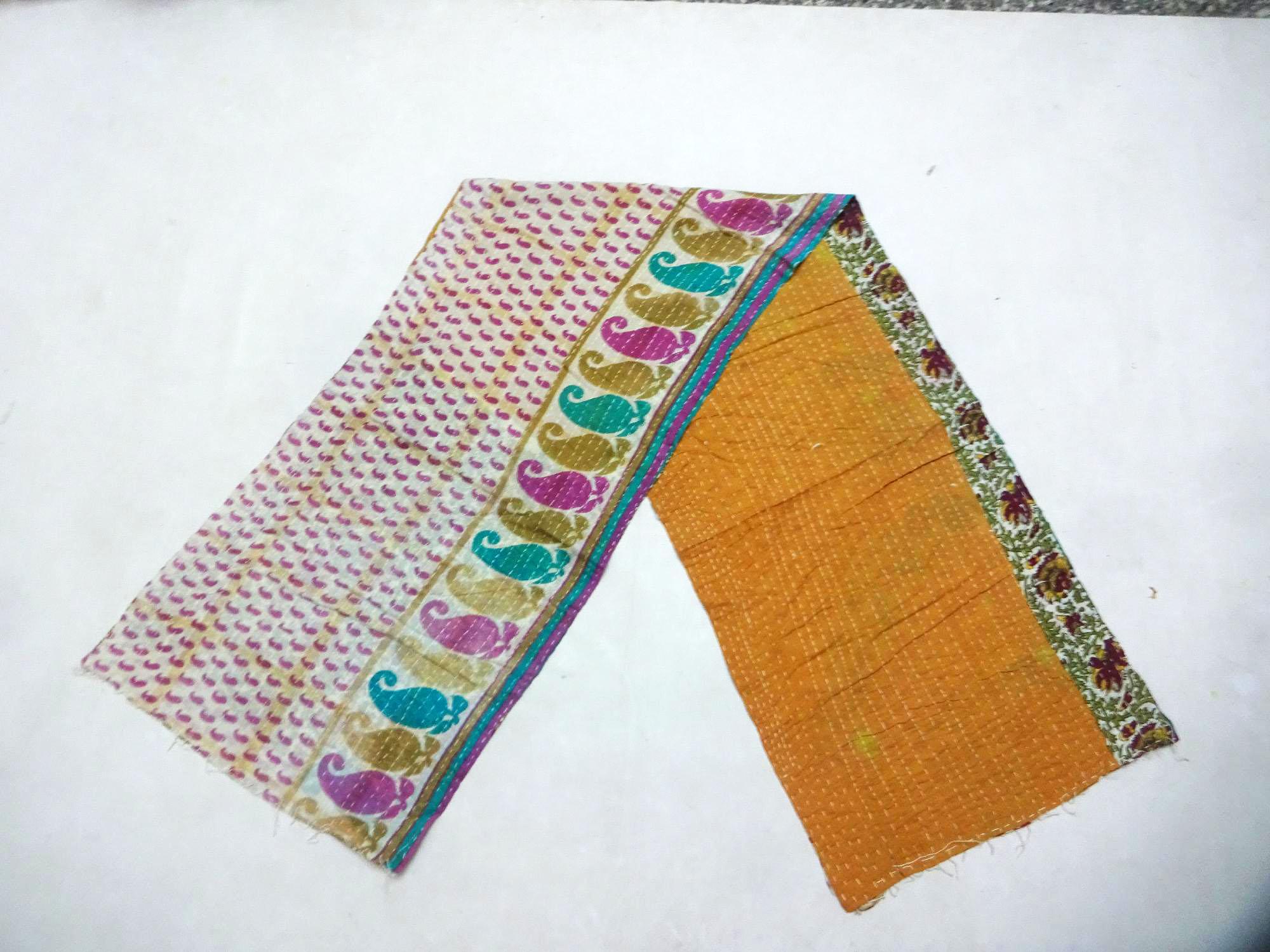 Vintage Dupatta Long Stole Cotton Saffron Hijab Hand Embroidered Kantha Scarves SJ41