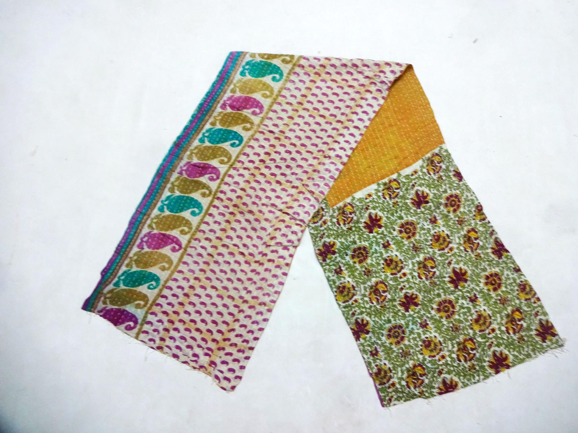 Vintage Dupatta Long Stole Cotton Saffron Hijab Hand Embroidered Kantha Scarves SJ41