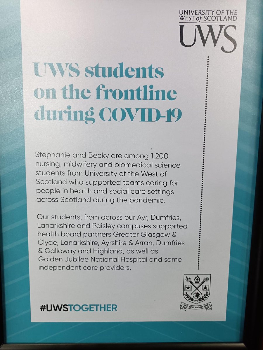 StephaniexClark's tweet photo. Thankyou @UniWestScotland &amp; @PrincipalUWS for inviting myself and Becky to the UWS annual dinner/review to speak about our time on the front line as UWS student nurses and transitioning in to band 5 staff nurses. Very honoured to have attended and met lovely inspiring people. https://t.co/no8cuQbNe5