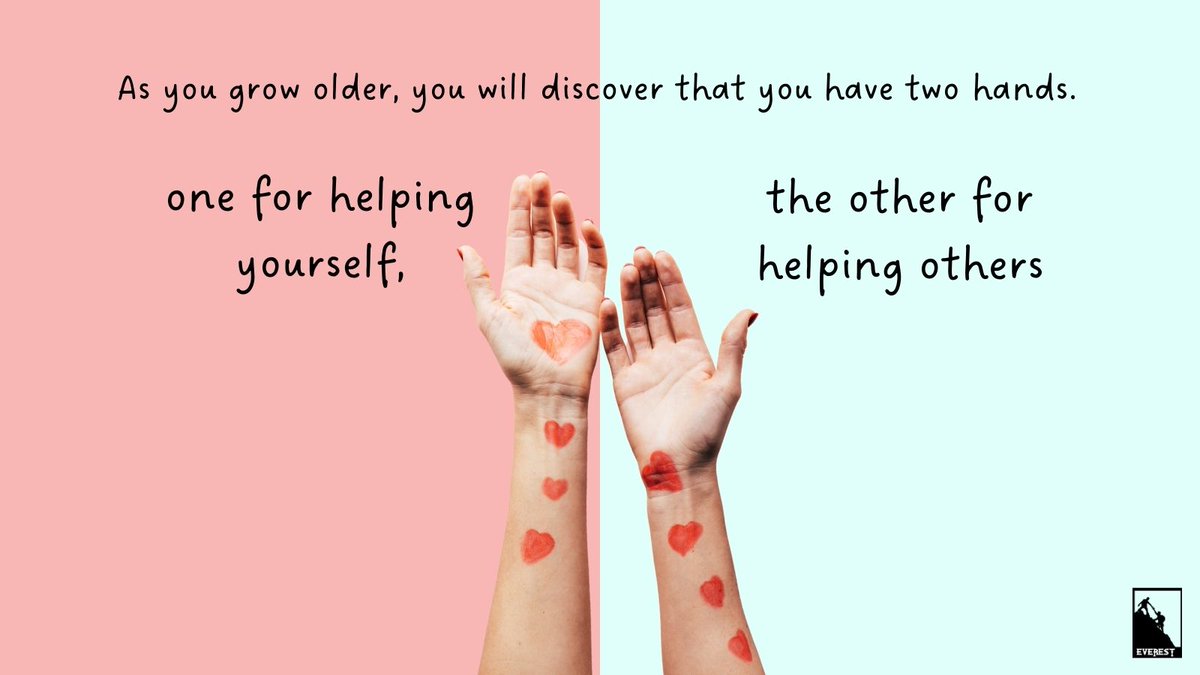 As you grow older, you will discover that you have two hands. One for  helping yourself, the other for helping others.” — Audrey Hepburn Volunteer  with us - https://t.co/2lv5Jg6SkM #volunteer #virtualvolunteering #quotes #, image size:1200x675