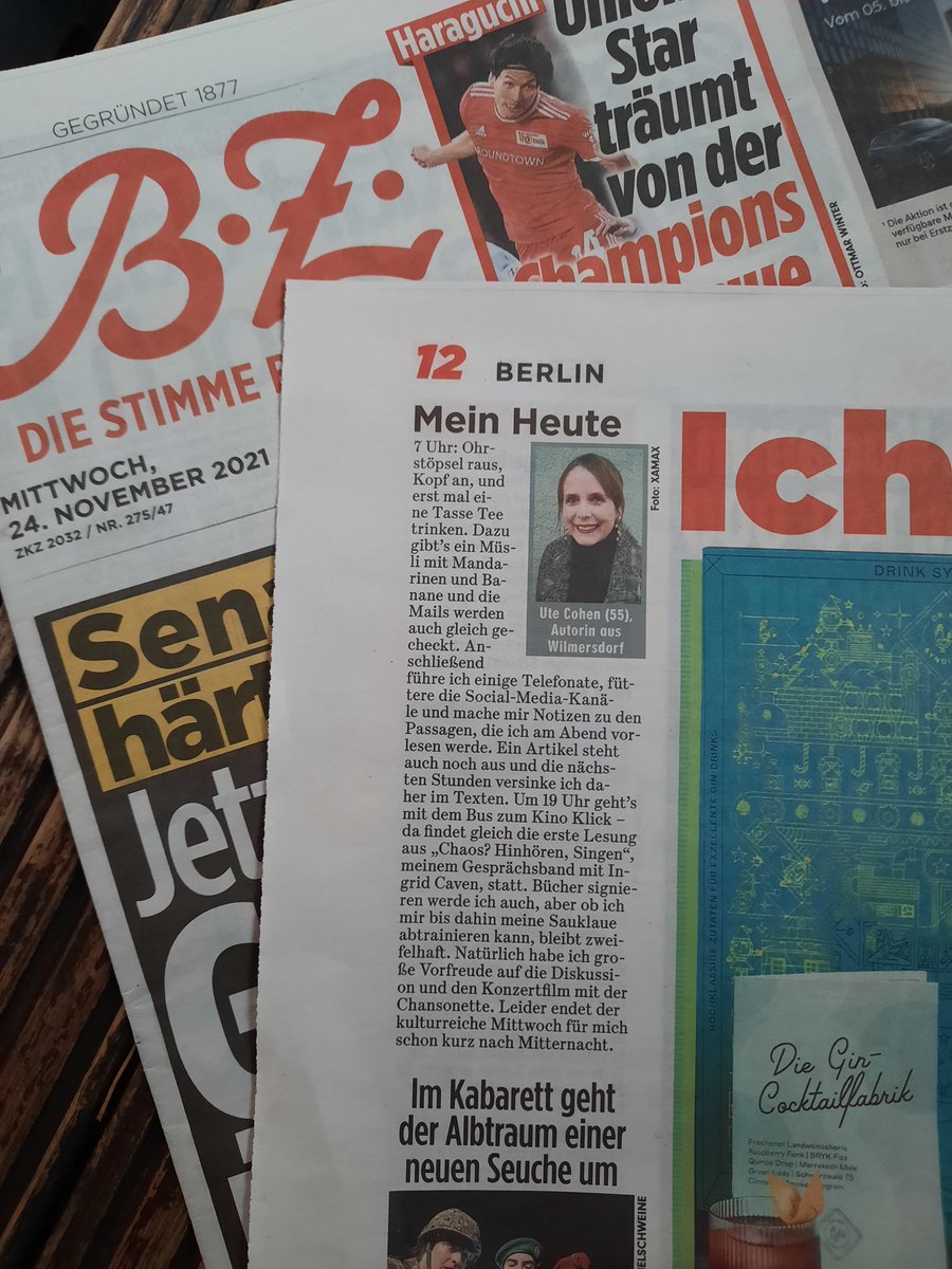 ute_cohen's tweet photo. Heute findet im #KlickKino um 20.00 Uhr die Premiere meines @KampaVerlag Gesprächsbandes #IngridCaven „Chaos? Hinhören Singen“ statt. 
Die @bzberlin hat mich für die Rubrik #meintag dazu befragt. Merci! Wir freuen uns auf euch! https://t.co/csSd3ddmLx