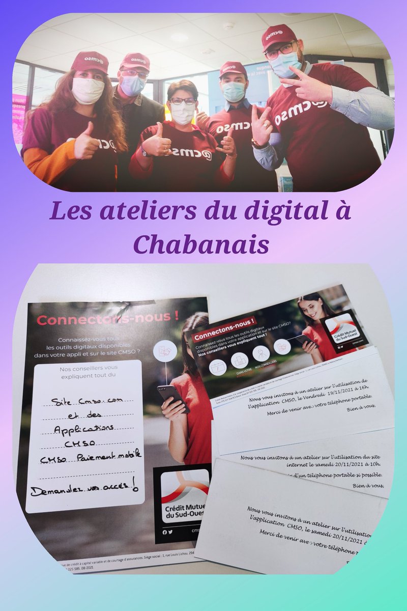 L'équipe de Chabanais a animé des ateliers pour le mois du digital. Les clients ont apprécié notre démarche d'accompagnement.   #Digital #autonomieclient  <a href="/CMSudOuest/">CMSudOuest</a> <a href="/cmarkea/">Crédit Mutuel Arkéa</a> <a href="/WeAreArkea/">WAA|Actus</a>