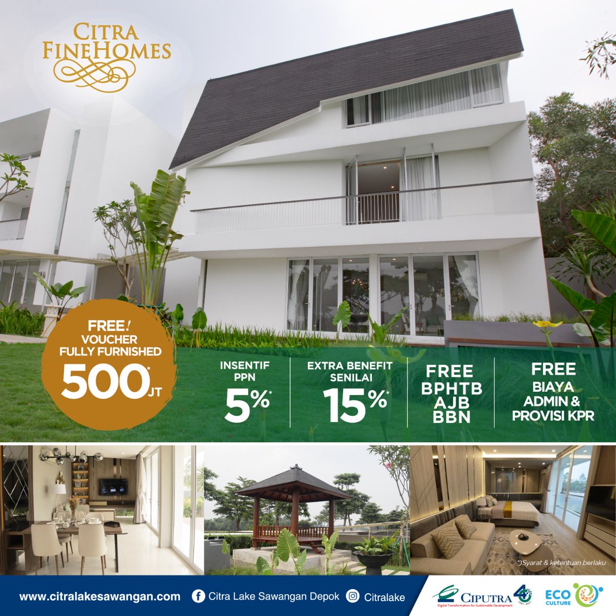 Citra_Lake's tweet photo. The Lake House @ Citra FineHomes

RUMAH MEWAH TEPI DANAU
SIAP HUNI!!

Nikmati Special Promo CIPUTRA FESTIVAL 4.0 :
- Insentif PPN 5%
- Extra Benefit Senilai 15%
- Voucher Fully Furnished 500 Juta
- Free Biaya BPHTB, AJB &amp; BBN
- Free Biaya Admin &amp; Provisi KPR https://t.co/cjFKHUgF17